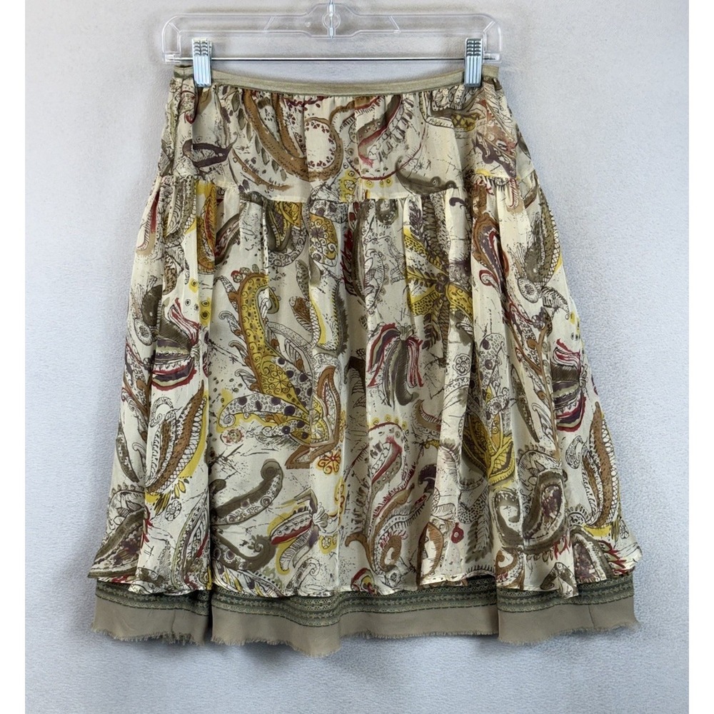 Votre Nom Women's Sz 8 Paisley Prints 100%‎ Silk Lace Hems Pull On Mini Skirt